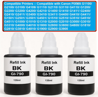 canoff Compatible Refill Ink GI790 Black For G2012 G3010 G3012 G4000 G4010 3pc Printers Black Ink Bottle