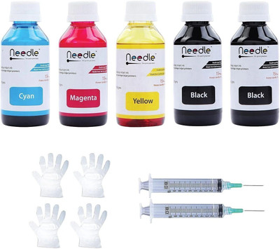 Needle Ink Refill with Suction Tool for Cartridge Printers 100 gms each Black + Tri Color Combo Pack Ink Bottle