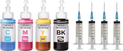 verena Refill Ink Kit Compatible for Use in E410 Printer 100ML + 4 Syringes + Black + Tri Color Combo Pack Ink Cartridge