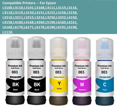 NNPRO 003 001 Ink 5pc. for Ep. L3110 L3150 L3115 L3116 L3101 L1110 L3151 L3152 L3156 Black + Tri Color Combo Pack Ink Bottle