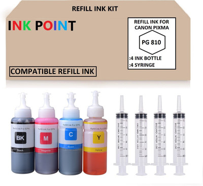 PRINTIFY REFILL INK FOR CANON PIXMA Compatible for PG810 CL811(100ml each & 4 syringe) Black + Tri Color Combo Pack Ink Bottle