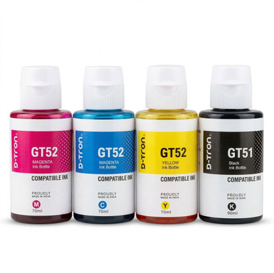 Gt Ink Set D-tron GT51/GT52 Compatible Refill Ink for HP Printers (CMYK) Black ...
