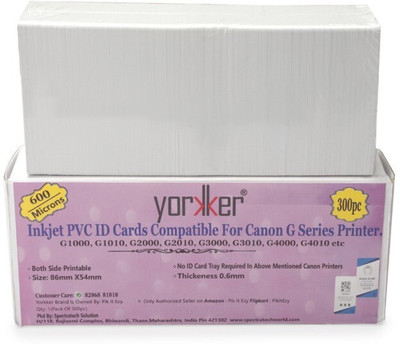 Yorkker Inkjet ID Cards Pack of 300 Compatible with Can Printers (600 Micron) White Ink Cartridge