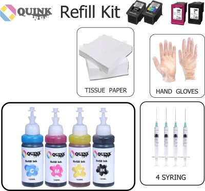 QUINK Refill ink kit for HP Cartridge 805 803 680 678 682 818 802 901 703 704 46 21 22 Black + Tri Color Combo Pack Ink Cartridge