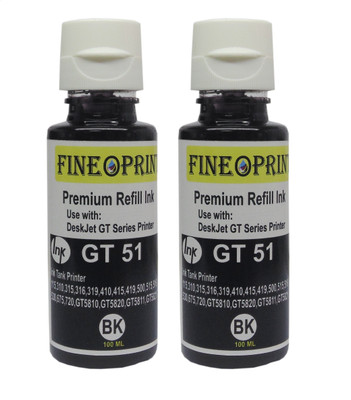 Fine o Print GT51 Ink for HP 310, 315, 319, 410, 415, 419, GT5810, GT5820, GT5821 2 Black Ink Bottle