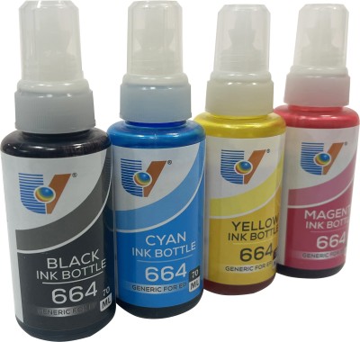 SDS Refill Ink T664 Replacement For L100 , L110 , L200 , L210 , L220 , L300 , L310 , L350 , L355 , L360 , L361 , L365 , L380 , L385 L405 , L455 , L485 , L550 , L555 , L565 , L1300 Printer 70 ML Each Color. Black + Tri Color Combo Pack Ink Bottle