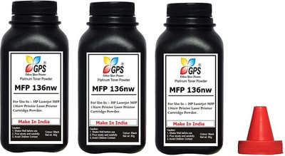 Black HP LASER MFP 136nw TONER POWDER PACK OF 3 BOTTLE 80 GMS. Black Ink Toner Powder