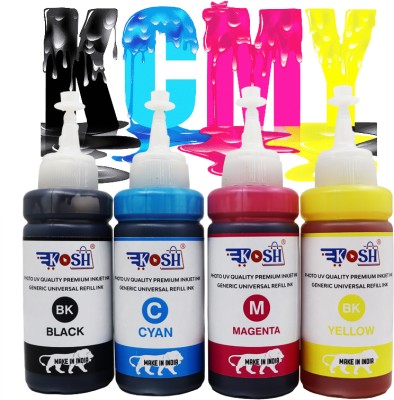 Kosh Refill Ink For Ise In Canon Pixma E470 Multi-Function Printer - Cyan, Magenta, Yellow & Black - 100 ML Each Bottle Black + Tri Color Combo Pack Ink Cartridge