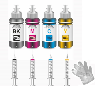 salaar Ink Compatible For Canon PG47 & 57s (100ml X 4 Ink Bottle With 4 Syringe) Black + Tri Color Combo Pack Ink Bottle