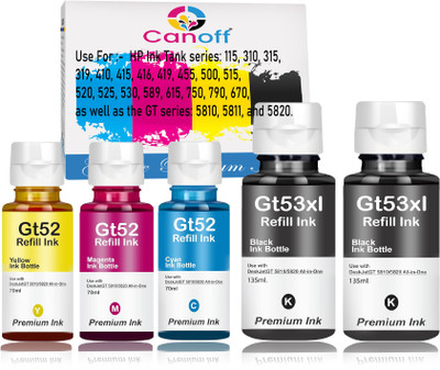 canoff GT51/53XL Refill Ink(135mlX2Black+70ml Tricolor)Compatible For HP GT5810 Printer Black + Tri Color Combo Pack Ink Bottle