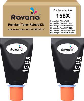 Ravaria 158X (W1580X) Toner Reload Kit For HP 1005, 1005w, 1020w, 2606sdw,2606dn Printer Black - Twin Pack Ink Toner