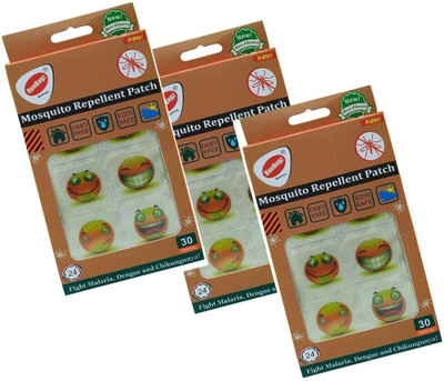 RunBugz Natural Repellent Mosquito Patches for Babies with 24 Hours Protection,30 Patches (New Smiley Printed) -(Pack Of 3)(3 x 30 Patches)