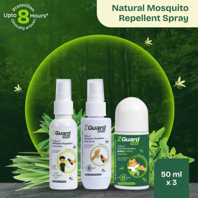 Z GUARD Natural Mosquito repellent Fabric Kids Roll-On and Adult Spray (3x50 ml)(3 x 50 ml)