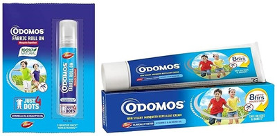 Odomos Non Sticky Mosquito Repellent Cream 23g + 8ml Fabric Roll On(2 x 15 g)