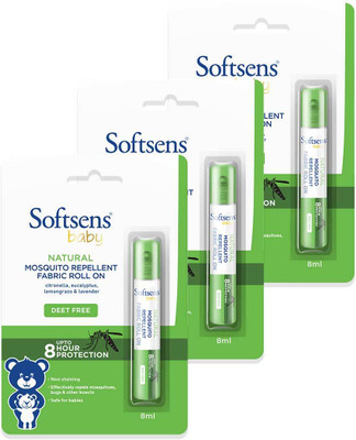 Softsens Natural Mosquito Repellent Fabric Roll-On - 8ml - Pack of 3(3 x 8 ml)
