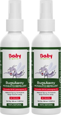 BabyOrgano Natural Effective Baby Mosquito Repellent Spray with Lemongrass Oil - DEET Free(2 x 100 ml)