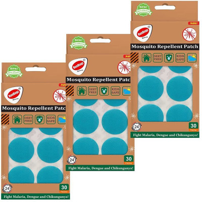 RunBugz Natural Repellent Mosquito Patches for Babies with 24 Hours Protection,30 Patches (Ocean Blue Plain) -(Pack of 3)(3 x 30 Patches)