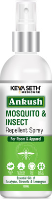 KEYA SETH AROMATHERAPY Ankush Mosquito & Insect Repellent Spray for Room & Apparel with Citronella, Lemongrass & Eucalyptus Oil Non-Toxic & No DEET Formula -Safe for kids(100 ml)