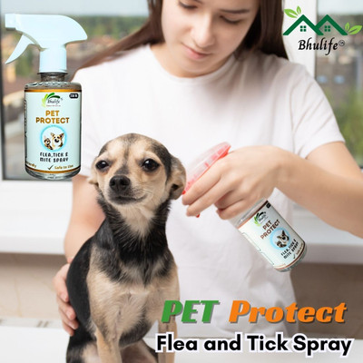 BhuLife Pet Protect Natural Flea & Tick Spray | Organic and Safe 250MLx1(250 ml)