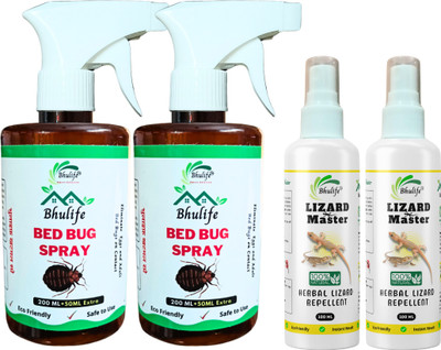 BhuLife Organic Bed bug Eliminator Spray & Lizard Repellent Spray For Insect Free Home(4 x 175 ml)