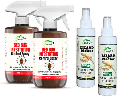 BhuLife Organic Bed bug Infestation Spray & Lizard Repellent Spray For Insect Free Home(4 x 225 ml)