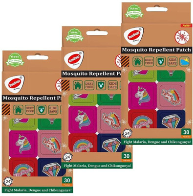 RunBugz Natural Repellent Mosquito Patches for Babies with 24 Hours Protection,30 Patches (Unicorn Printed) -(Pack Of 3)(3 x 30 Patches)