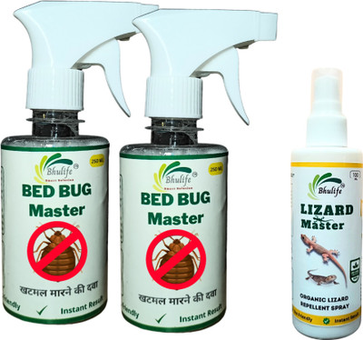 BhuLife Bedbug Spray Strong 250ML and Safe Lizard Spray Natural Oil Based 100ML(3 x 200 ml)