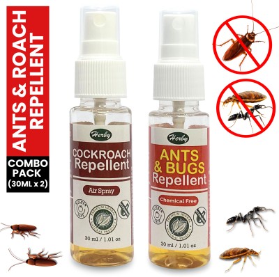 Herby Cockroach Repellent + Ants & Bed Bugs Repellent -Kitchen & Food Safe- Pack of 2(2 x 30 ml)