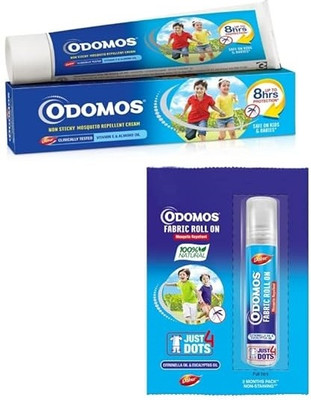Dabur Odomos Fabric Roll On - 8ml + Odomos Non-Sticky Mosquito Repellent Cream 23g(2 x 15.5 g)