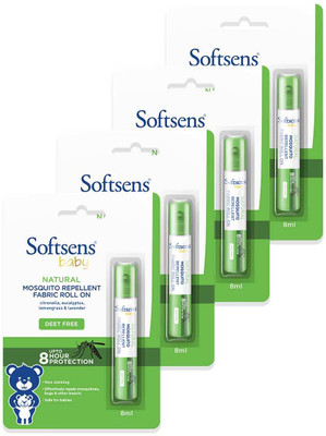 Softsens Natural Mosquito Repellent Fabric Roll-On - 8ml - Pack of 4(5 x 6.4 ml)