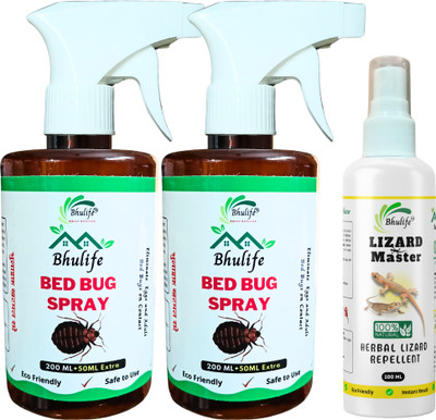 BhuLife Organic Bed bug Eliminator Spray & Lizard Repellent Spray For Insect Free Home(3 x 200 ml)