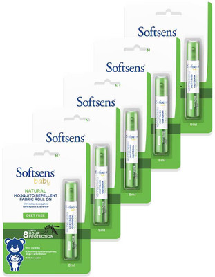 Softsens Natural Mosquito Repellent Fabric Roll-On - 8ml - Pack of 5(5 x 8 ml)