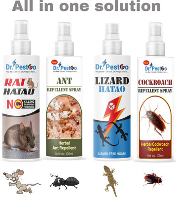 Dr.PestGo Ant, Cockroach, Rat, Lizard killer spray for home pest control for home & office(4 x 100 ml)
