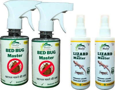 BhuLife Bedbug Spray Strong 250ML and Safe Lizard Spray Natural Oil Based 100ML(4 x 175 ml)