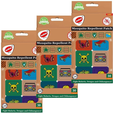 RunBugz Natural Repellent Mosquito Patches for Babies with 24 Hours Protection,30 Patches (Skull Printed) -(Pack Of 3)(3 x 30 Patches)
