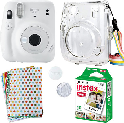 FUJIFILM instax mini 11 Mini 11 White with transparent case, 10x1 film and 20 stickers Instant Camera(White)
