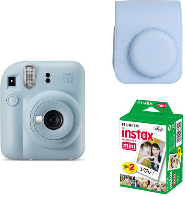 FUJIFILM Instax mini 12 Pastel Blue Instant Film Camera with PU Leather Carrying Bag and 10x2 film Instant Camera(Blue)