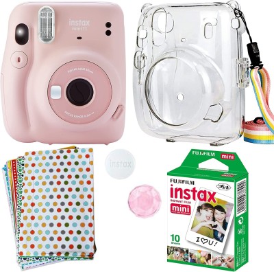 FUJIFILM instax mini 11 Instax Mini 11 Blush Pink with Transparent Case, 10x1 Film and 20 Stickers Instant Camera(Pink)