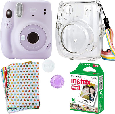 FUJIFILM instax mini 11 Instax Mini 11Lilac Purple Transparent Case, 10x1 Film and 20 Stickers Instant Camera(Purple)