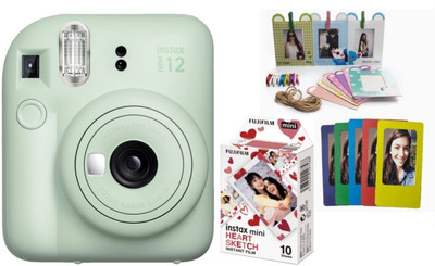 Fujifilm Instax Instax Mini 12 with (10 Mini Heart Sketch Film Shots, Magnet & Bunting) Instant Camera(Green)