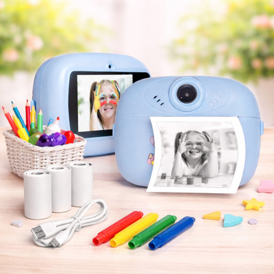 LIVORA Kids Instant Photo Print Camera with Dual HD Lens & Video Recording Digital Camera Toy for Kids with Instant Photo Printing Instant Camera(Blue)