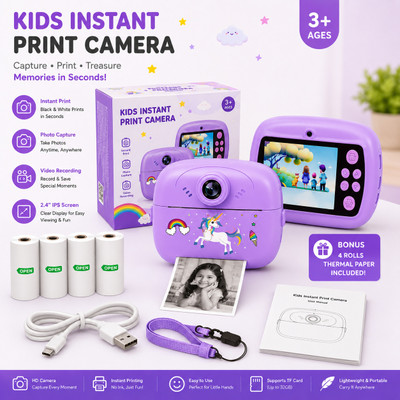 LIVORA Kids Instant Print Camera Instant Photo Print Camera for Kids with Dual HD lens & Video Recording Instant Camera(Purple)