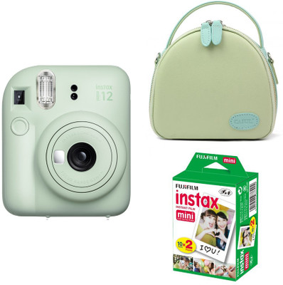 FUJIFILM Instax mini 12 Mint Green Camera with green shell bag and 20 Shots film Instant Camera(Green)