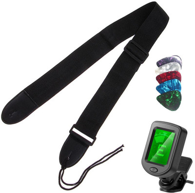 AMG Music Guitar Belt with Picks and Guitar String Winder For Acoustic Electric Guitars Nylon, Polyester Strap(Black)