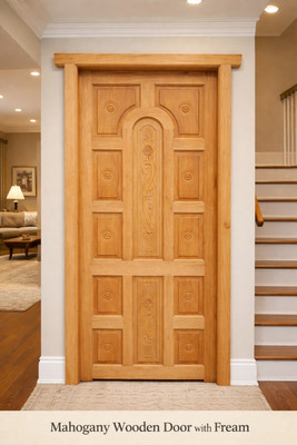 MAA BASHUMATA 12 Panel Solid Mahogany Wooden Door with Frame , 78x36x1.25 Inch Interior Door(Mahogany)
