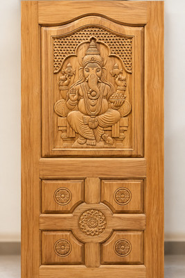 MAA BASHUMATA Premium Quality TEAK 5 Panel Ganesh Design Door Interior Door(Teak)