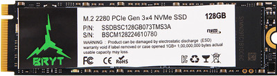 BRYT PCIe NVMe Gen 3x4 SSD 128 GB Desktop, Laptop Black PCIe NVMe Internal Solid State Drive (SSD) (Read Speed up to 1800 MB/s & Write Speed up to 900 MB/s)(Interface: PCIe NVMe, Form Factor: M.2)
