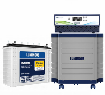LUMINOUS 60 Months Warranty Tubular Inverter Battery(250 Ah, OPTIMUS 1250 Pure Sine Wave Inverter with INVERLAST ILTT28060)