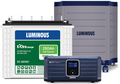 LUMINOUS Zolt 1100 Pure Sine Wave 900VA/12V Inverter with EC 18060 & Trolley Tubular Inverter Battery(150 Ah)