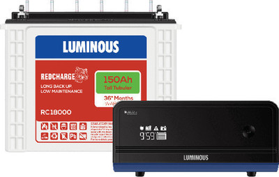 LUMINOUS Zelio 1100 Sine Wave with RC18000 Tall Tubular Inverter Battery(150 Ah)